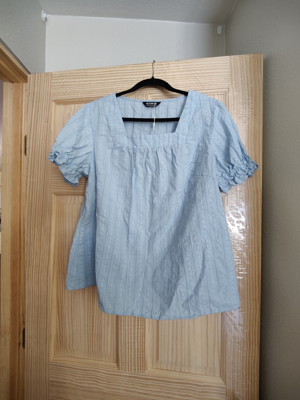 Coldwater Creek Pale Blue Cotton Square-Neck Blouse
